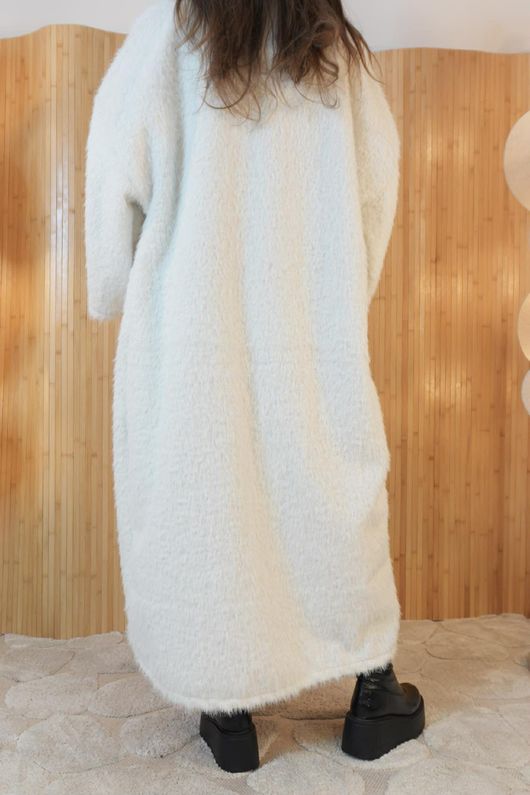 Holland Shaggy Longline Duster Jacket Ecru /7=